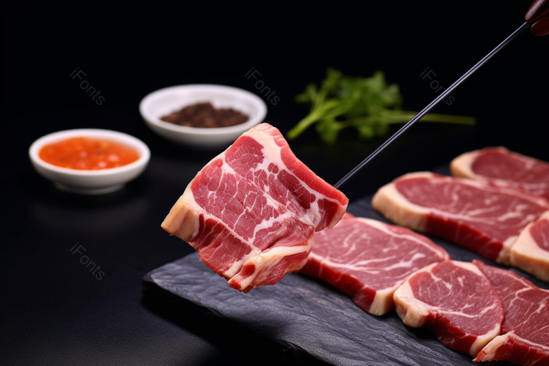 新鲜的切好的一片片生牛肉雪花肉黑色背景,高清,摄影图,摄影图片,图片大全,摄影图免费下载